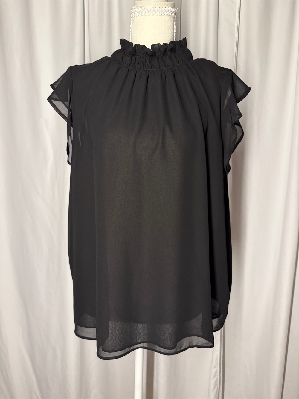 BCBG Black Ruffle-Neck Sleeveless Blouse